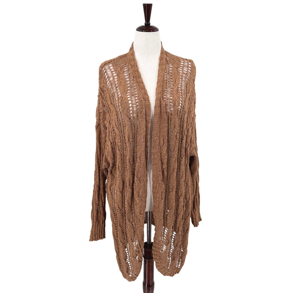 American Eagle Womens L/XL Brown Open Knit Cable Cardigan Oversized Sweater